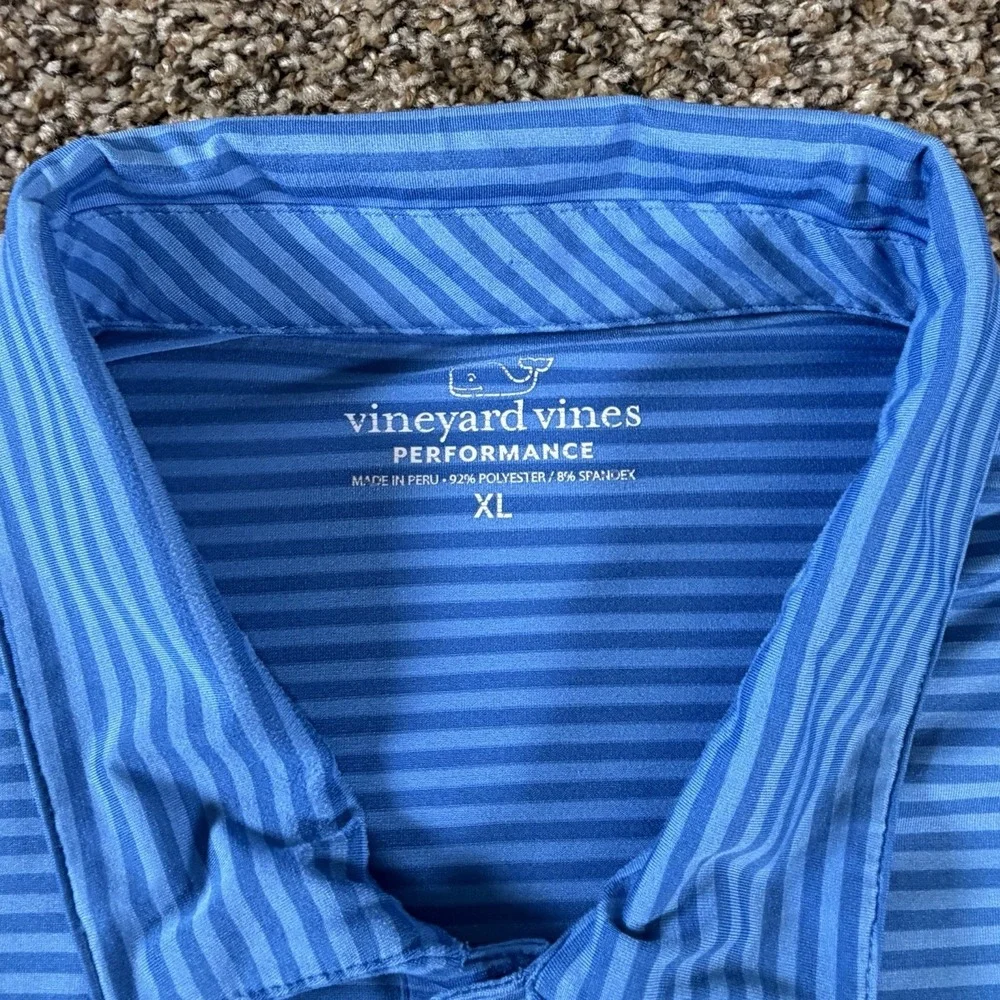 Vineyard Vines Polo Shirt Mens XL Blue Stripe Performance Golf Athleisure Shirt - Picture 5 of 8